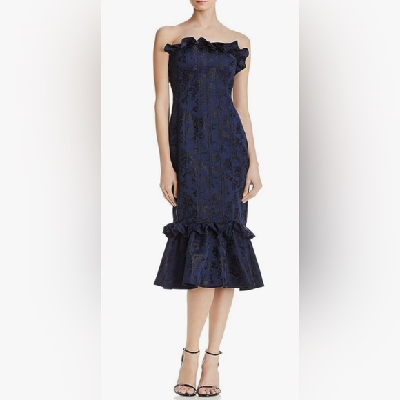 C/MEO COLLECTIVE Women's Levity Strapless Rose Print Midi Dress with Ruffle Hem - Picture 2 of 8